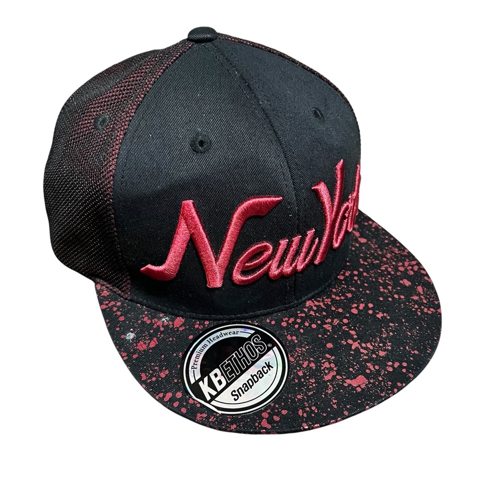 KBEthos New York Snapback Hat Black Red Splatter Premium Headwear Mens